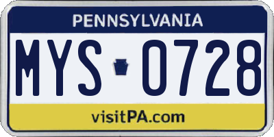 PA license plate MYS0728