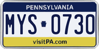 PA license plate MYS0730