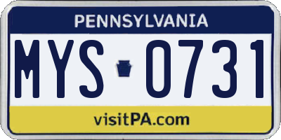 PA license plate MYS0731