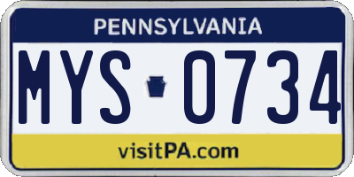 PA license plate MYS0734