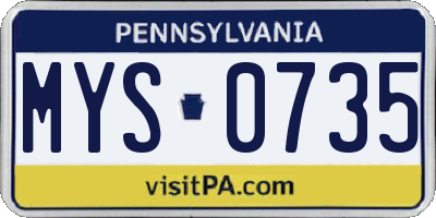 PA license plate MYS0735