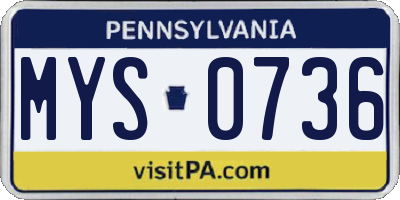 PA license plate MYS0736