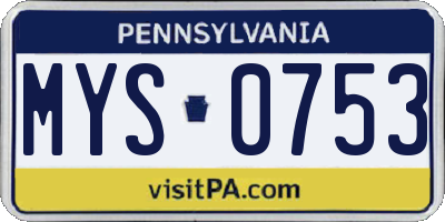 PA license plate MYS0753