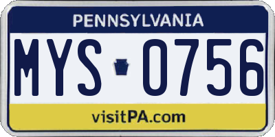 PA license plate MYS0756