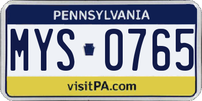 PA license plate MYS0765