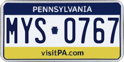 PA license plate MYS0767