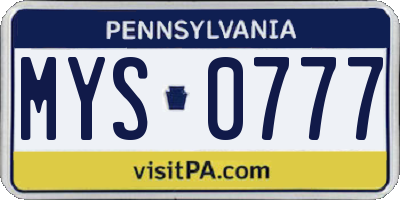 PA license plate MYS0777