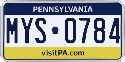 PA license plate MYS0784