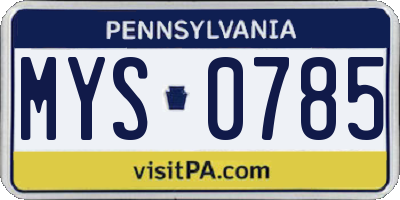 PA license plate MYS0785