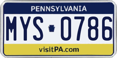 PA license plate MYS0786