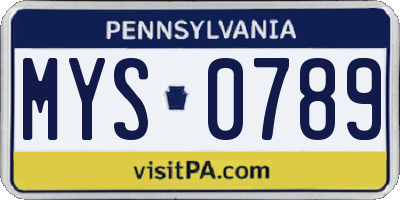 PA license plate MYS0789