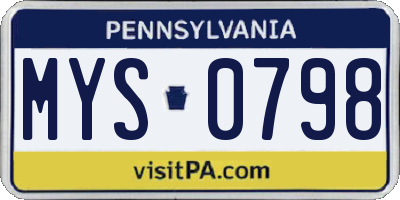 PA license plate MYS0798