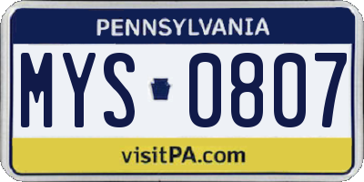 PA license plate MYS0807