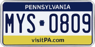 PA license plate MYS0809