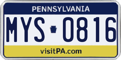 PA license plate MYS0816
