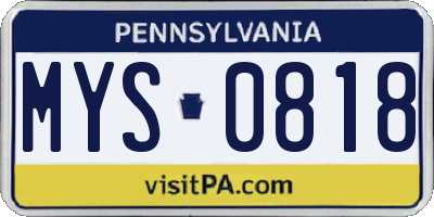 PA license plate MYS0818