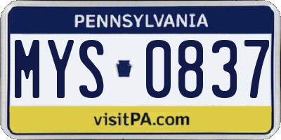 PA license plate MYS0837