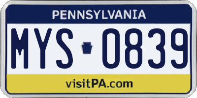 PA license plate MYS0839