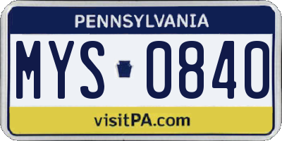 PA license plate MYS0840