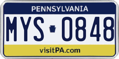PA license plate MYS0848