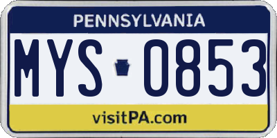 PA license plate MYS0853