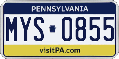 PA license plate MYS0855