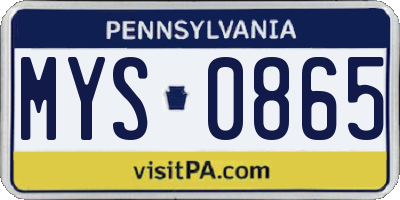PA license plate MYS0865
