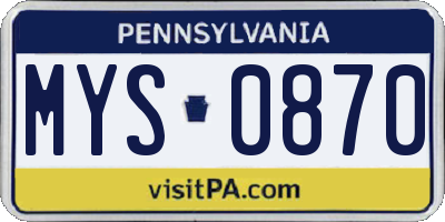 PA license plate MYS0870