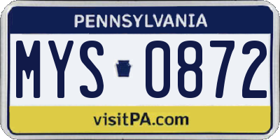 PA license plate MYS0872