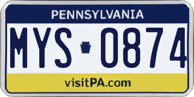 PA license plate MYS0874