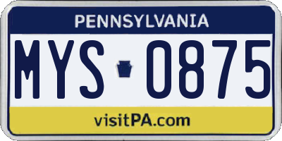 PA license plate MYS0875