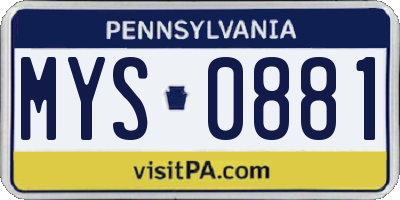 PA license plate MYS0881