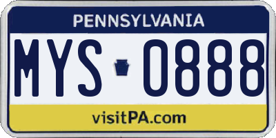 PA license plate MYS0888