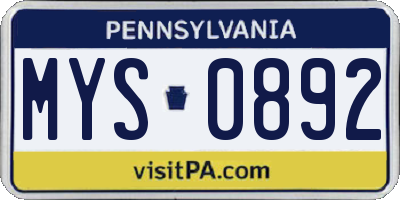 PA license plate MYS0892