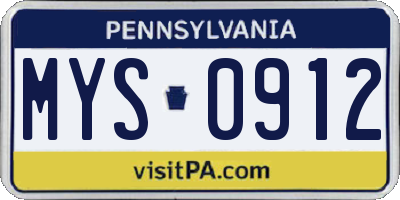 PA license plate MYS0912