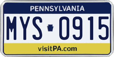 PA license plate MYS0915