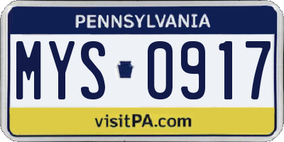 PA license plate MYS0917