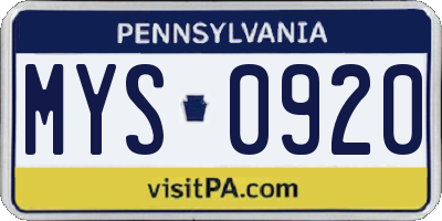 PA license plate MYS0920