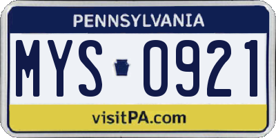 PA license plate MYS0921