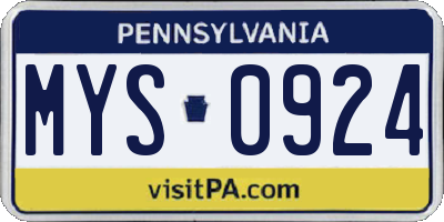 PA license plate MYS0924