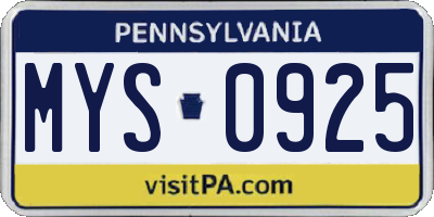 PA license plate MYS0925
