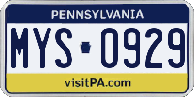 PA license plate MYS0929