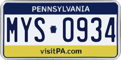PA license plate MYS0934