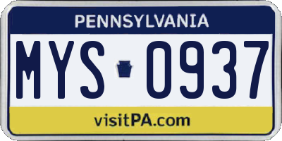 PA license plate MYS0937