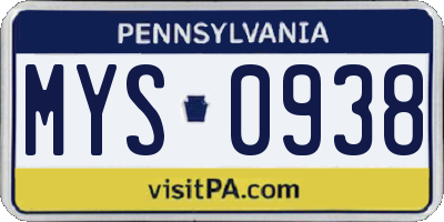 PA license plate MYS0938