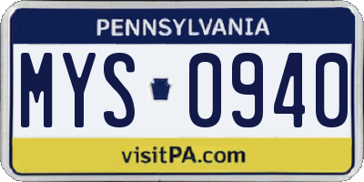 PA license plate MYS0940