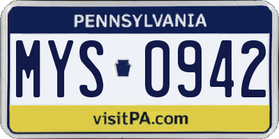 PA license plate MYS0942