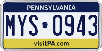 PA license plate MYS0943