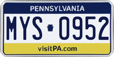 PA license plate MYS0952