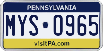 PA license plate MYS0965